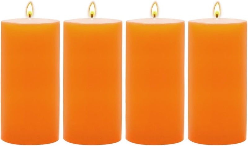 Sihuida 4-Pack 2x4 Inch Orange Pillar Candles – Unscented Dripless and Long Burning Candles, Good for Dinner Parties Fall Harvest Halloween Thanksgiving Home Décor - Image 1